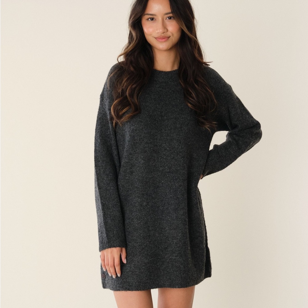 Cozy Charcoal Sweater Dress with Button Detail